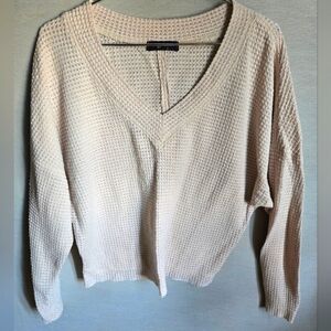 KLd Women's Waffle Knit Pullover Autumn Sweater Size S Cream/Ivory Used